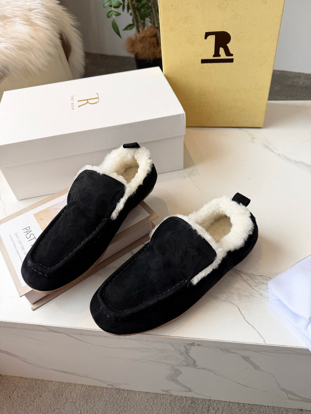 The Row 2025 Autumn/Winter New Slip-on Wool Loafers Black 576845