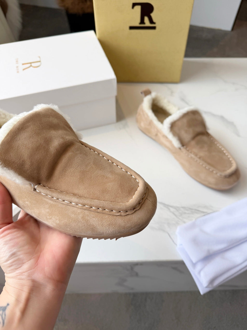 The Row 2025 Autumn/Winter New Slip-on Wool Loafers Beige 576844