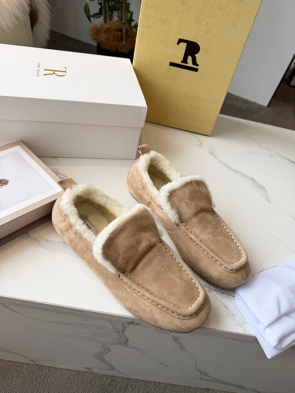 The Row 2025 Autumn/Winter New Slip-on Wool Loafers Beige 576844