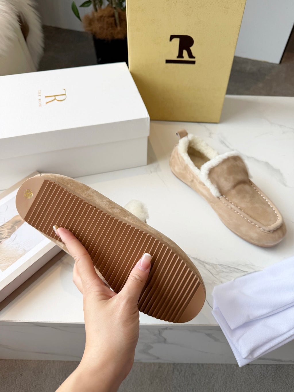 The Row 2025 Autumn/Winter New Slip-on Wool Loafers Beige 576844