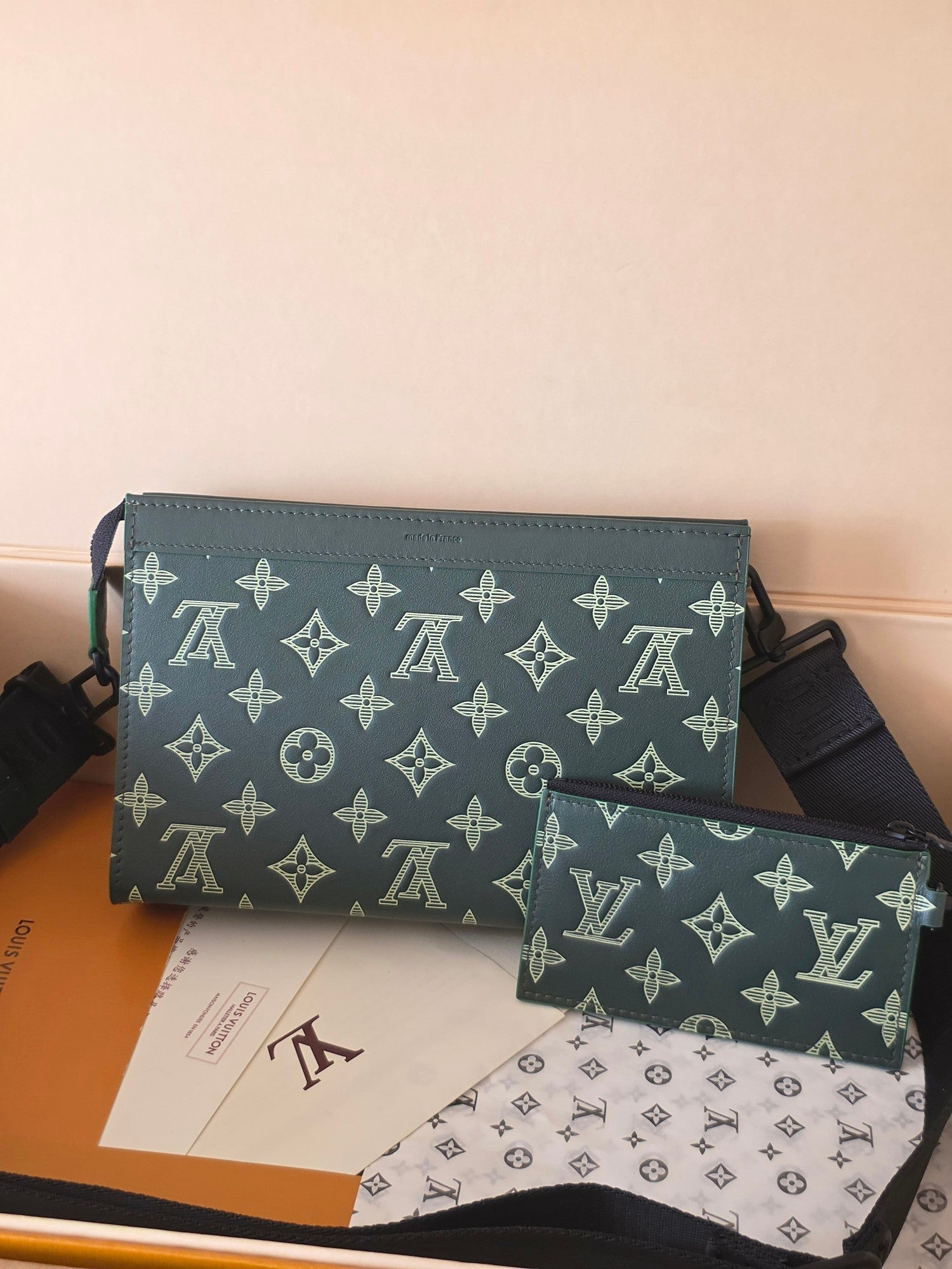 LV Collaboration Suit Clip Dark Green Monogram Canvas Calfskin 274800