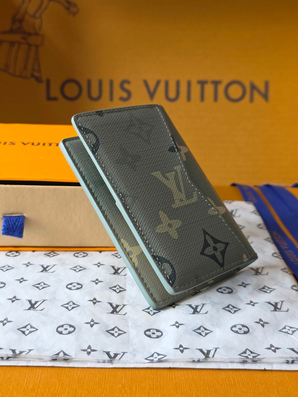 Lv Card Holder 11 Camouflage Green PVC Fabric with Leather 274819