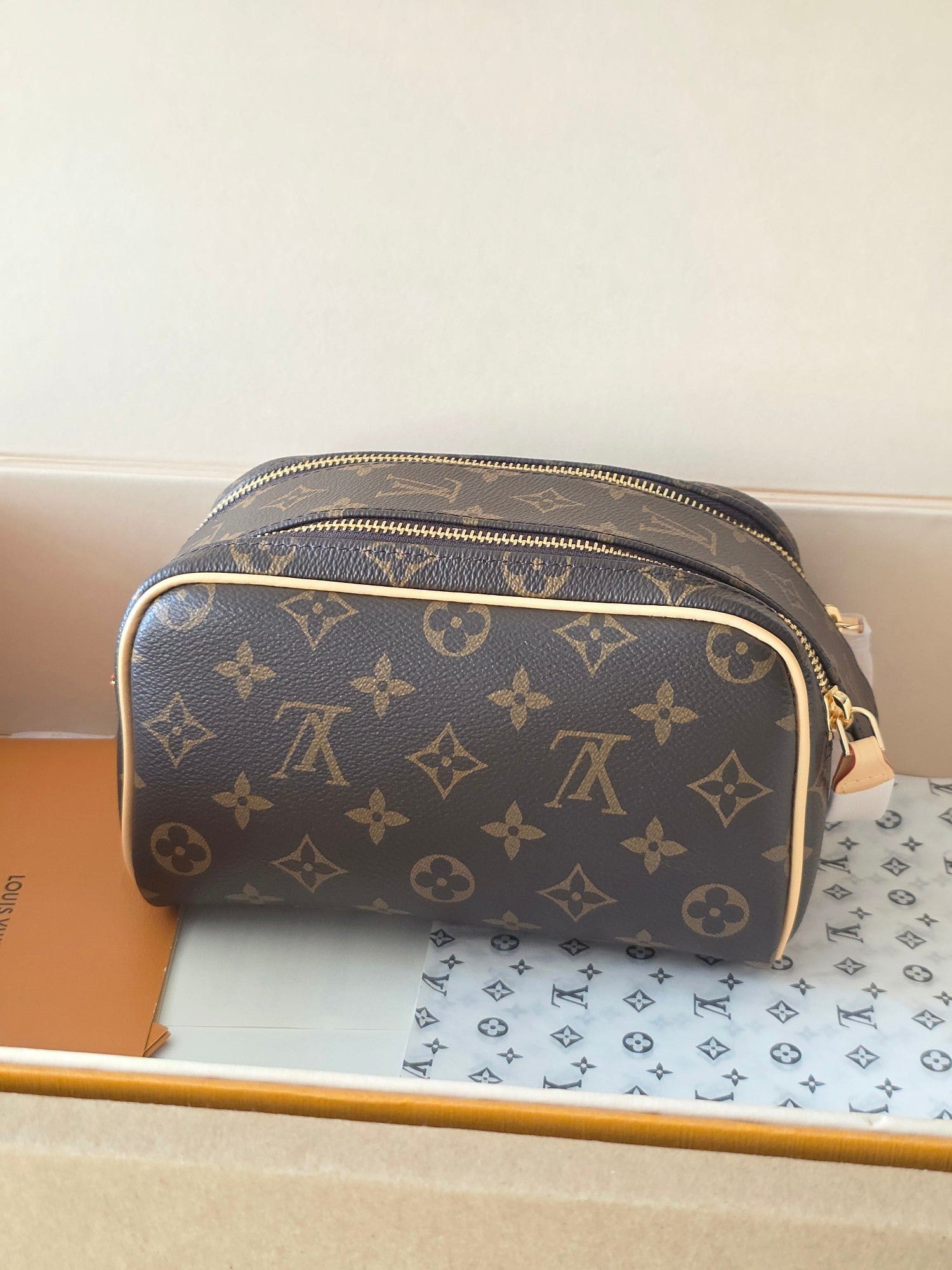 LV Dopp Kit Toilet Pouch Brown Monogram Canvas 274853