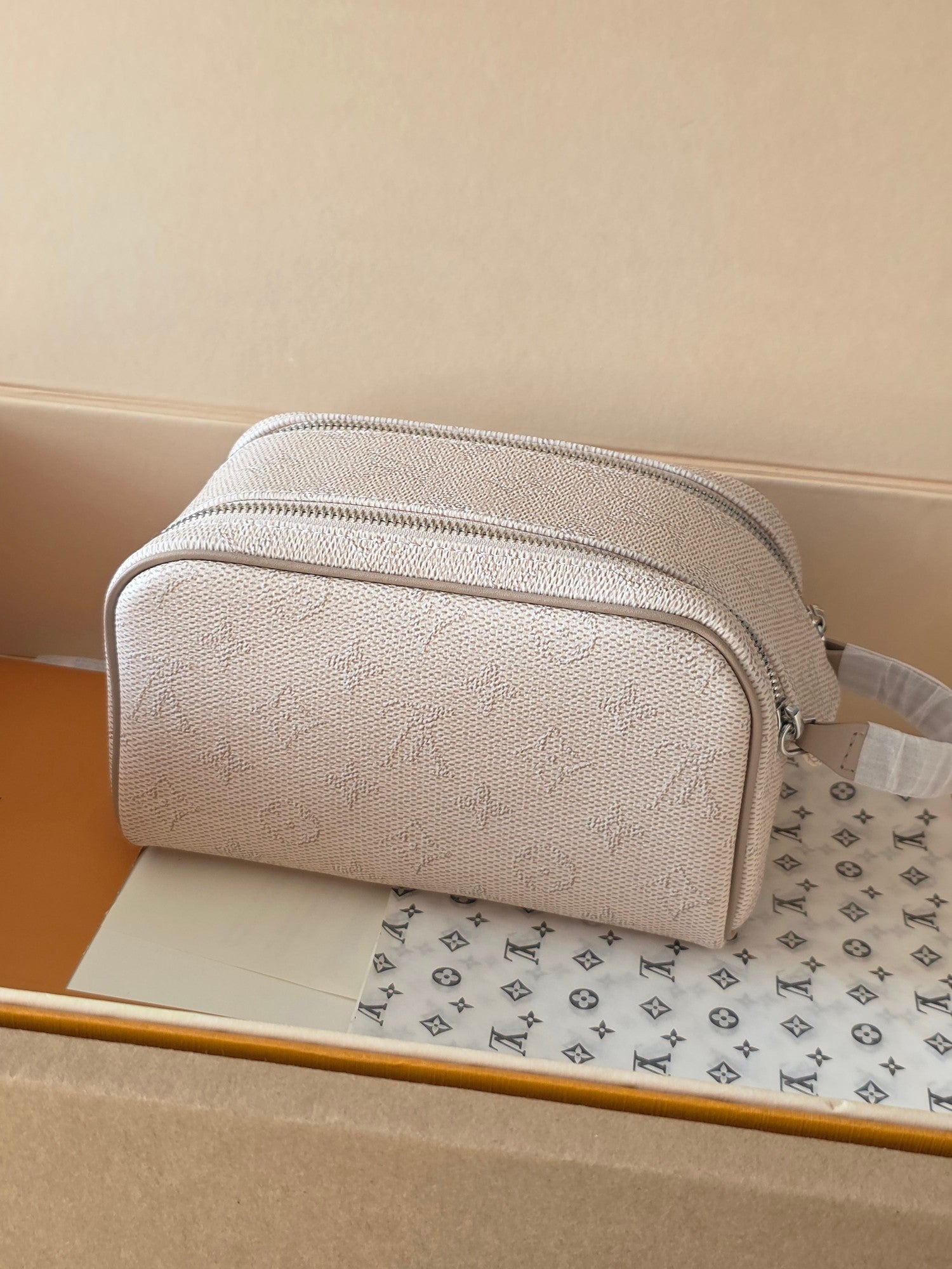 LV Dopp Kit Toilet Pouch Apricot Monogram Canvas 274855