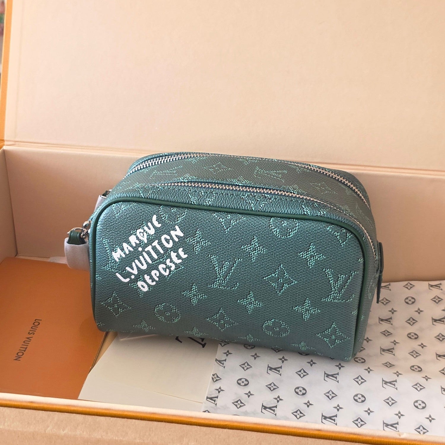 LV Dopp Kit Toilet Pouch Dark Green Monogram Canvas 274856