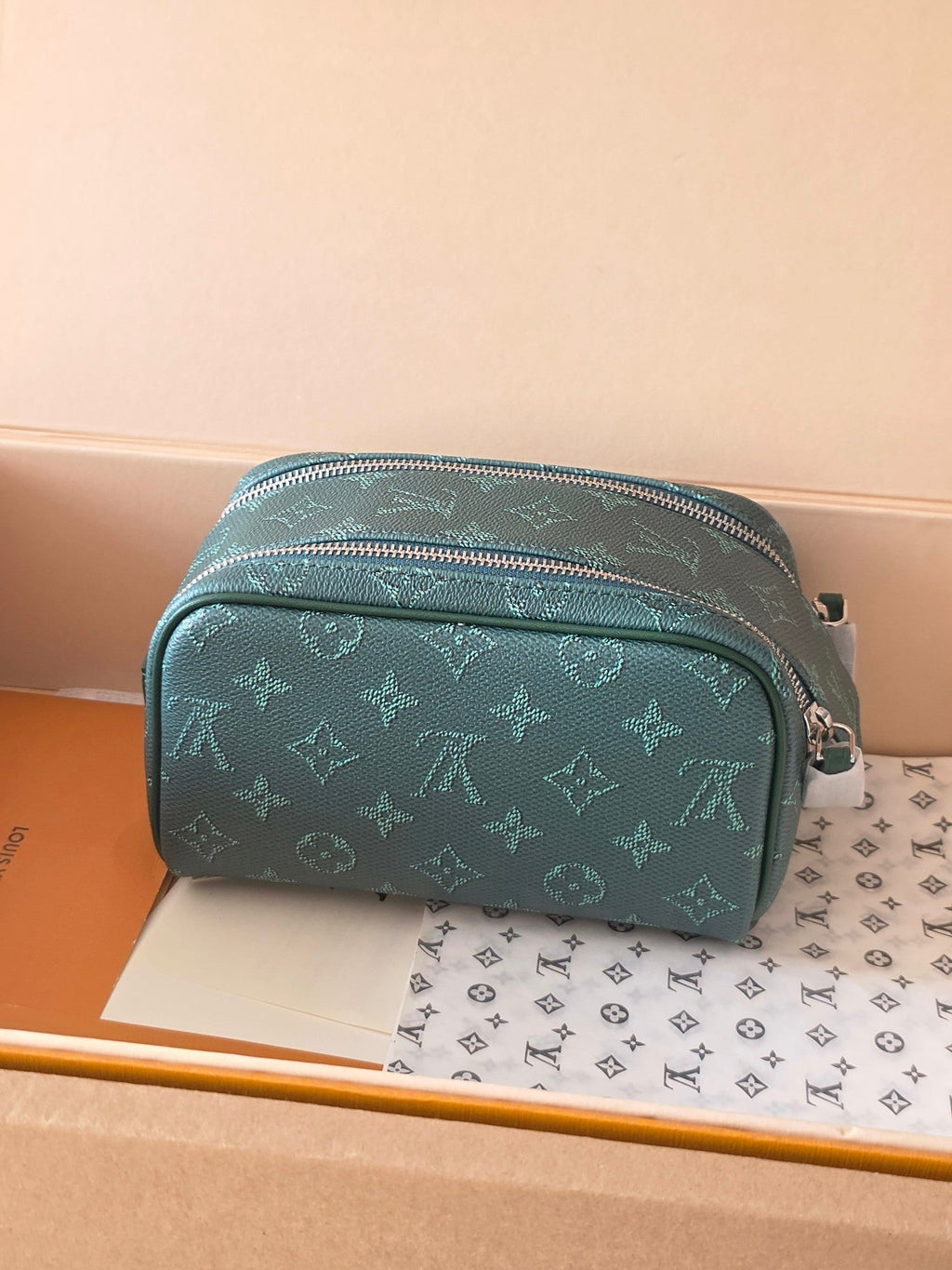 LV Dopp Kit Toilet Pouch Dark Green Monogram Canvas 274856