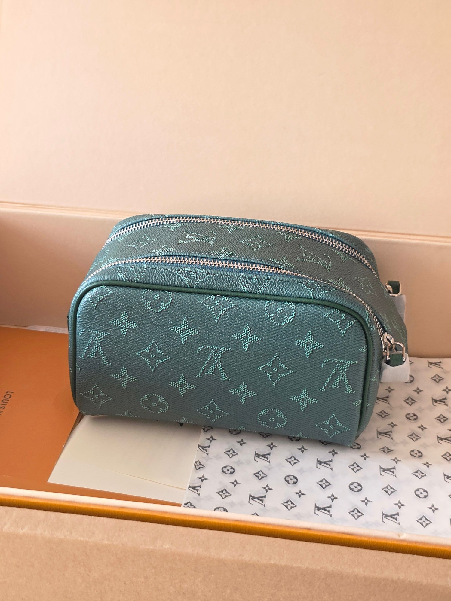 LV Dopp Kit Toilet Pouch Dark Green Monogram Canvas 274856