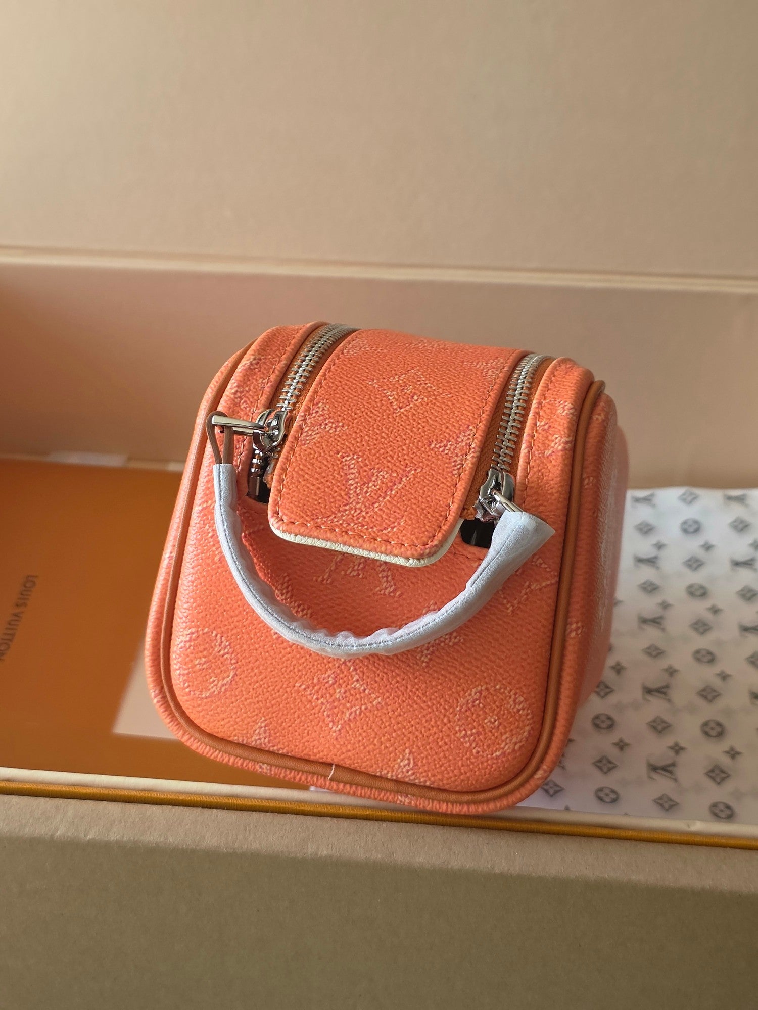 LV Dopp Kit Toilet Pouch Orange Monogram Canvas 274857