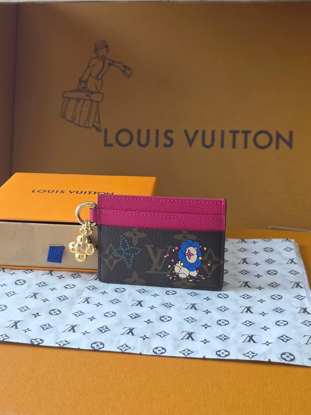 LV Christmas Collection Charms Card Holder Brown Monogram Canvas 274907