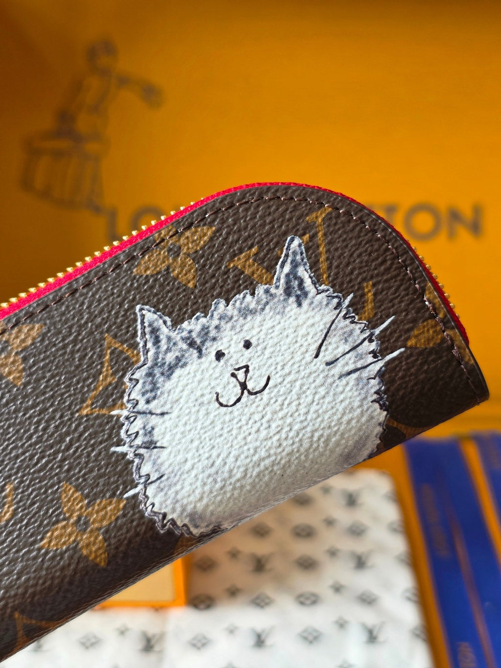 LV Christmas Edition Cat Pencil Case Brown Canvas 274994