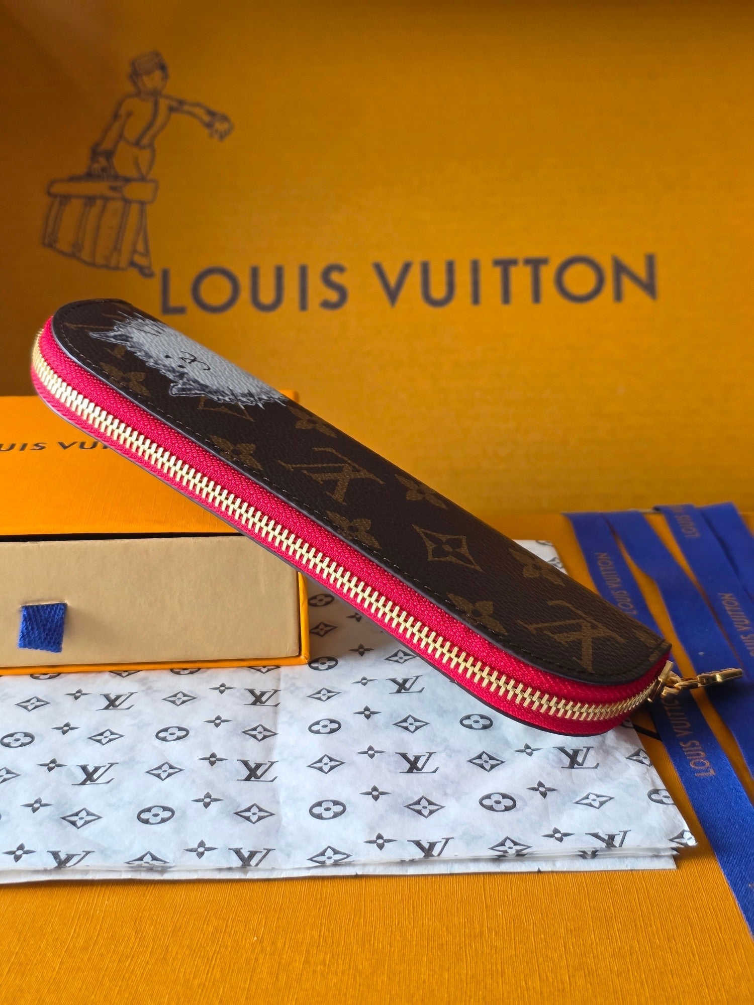 LV Christmas Edition Cat Pencil Case Brown Canvas 274994