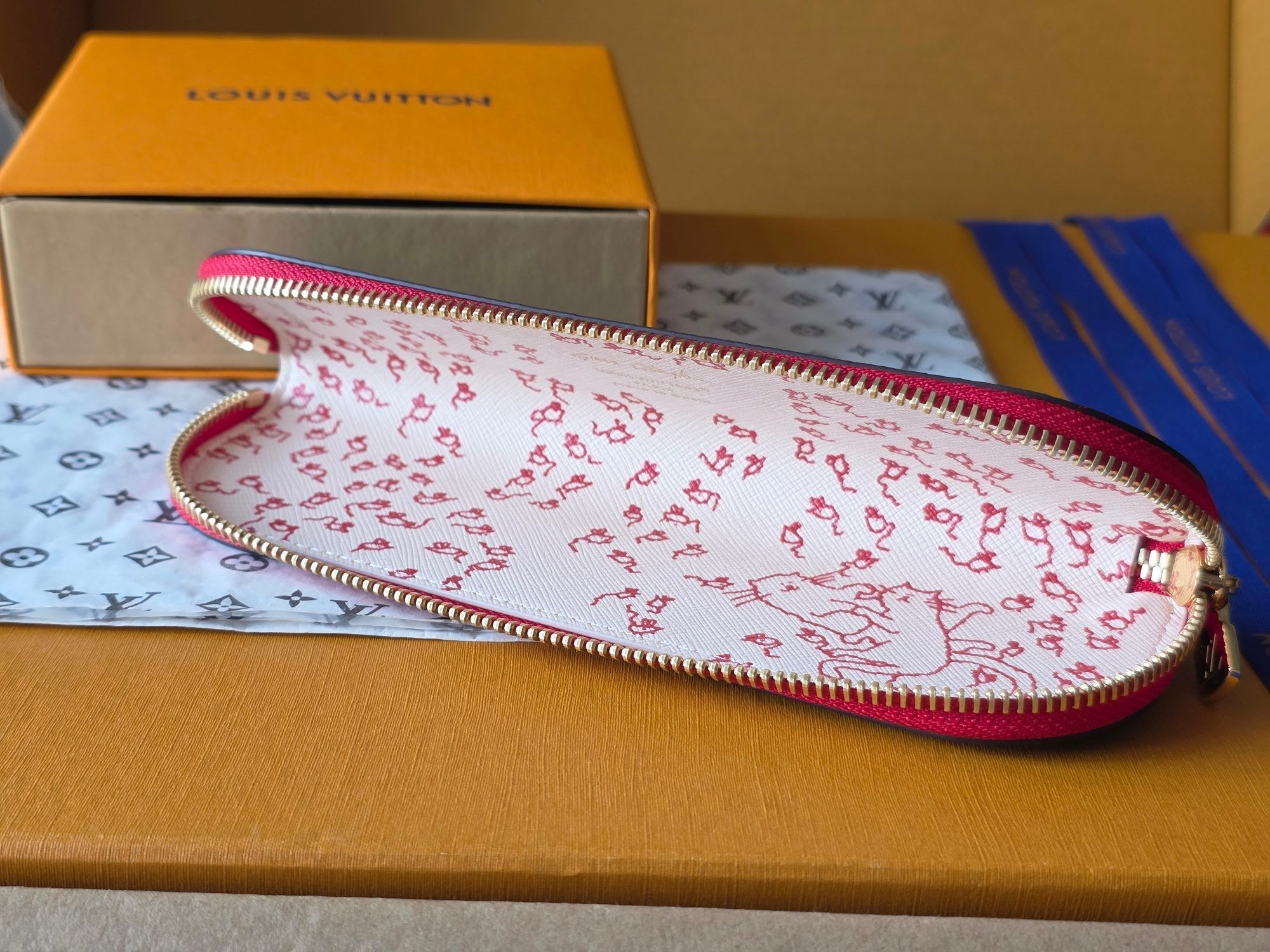 LV Christmas Edition Cat Pencil Case Brown Canvas 274994