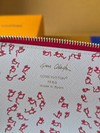LV Christmas Edition Cat Pencil Case Brown Canvas 274994