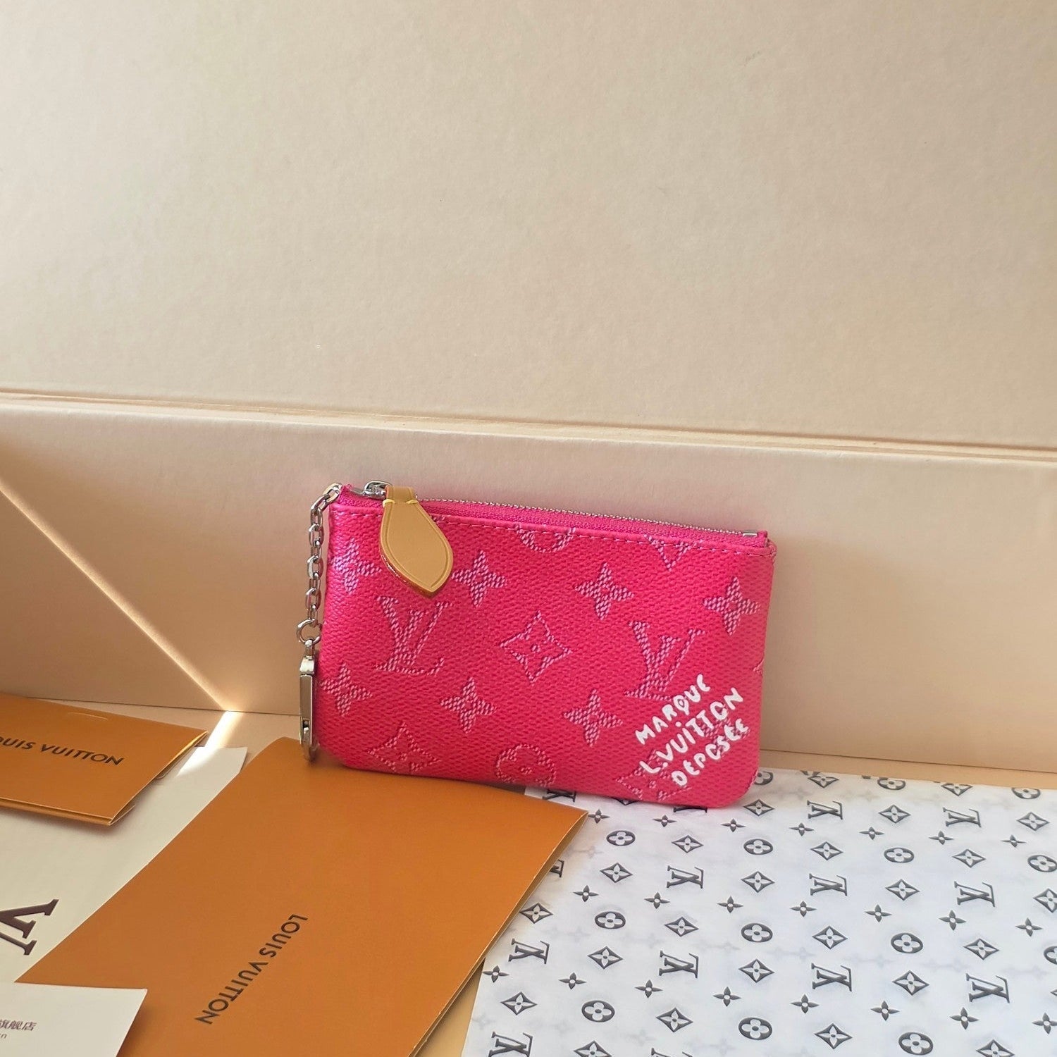 LV Key Pouch S Rose Red PVC Fabric with Leather 275142