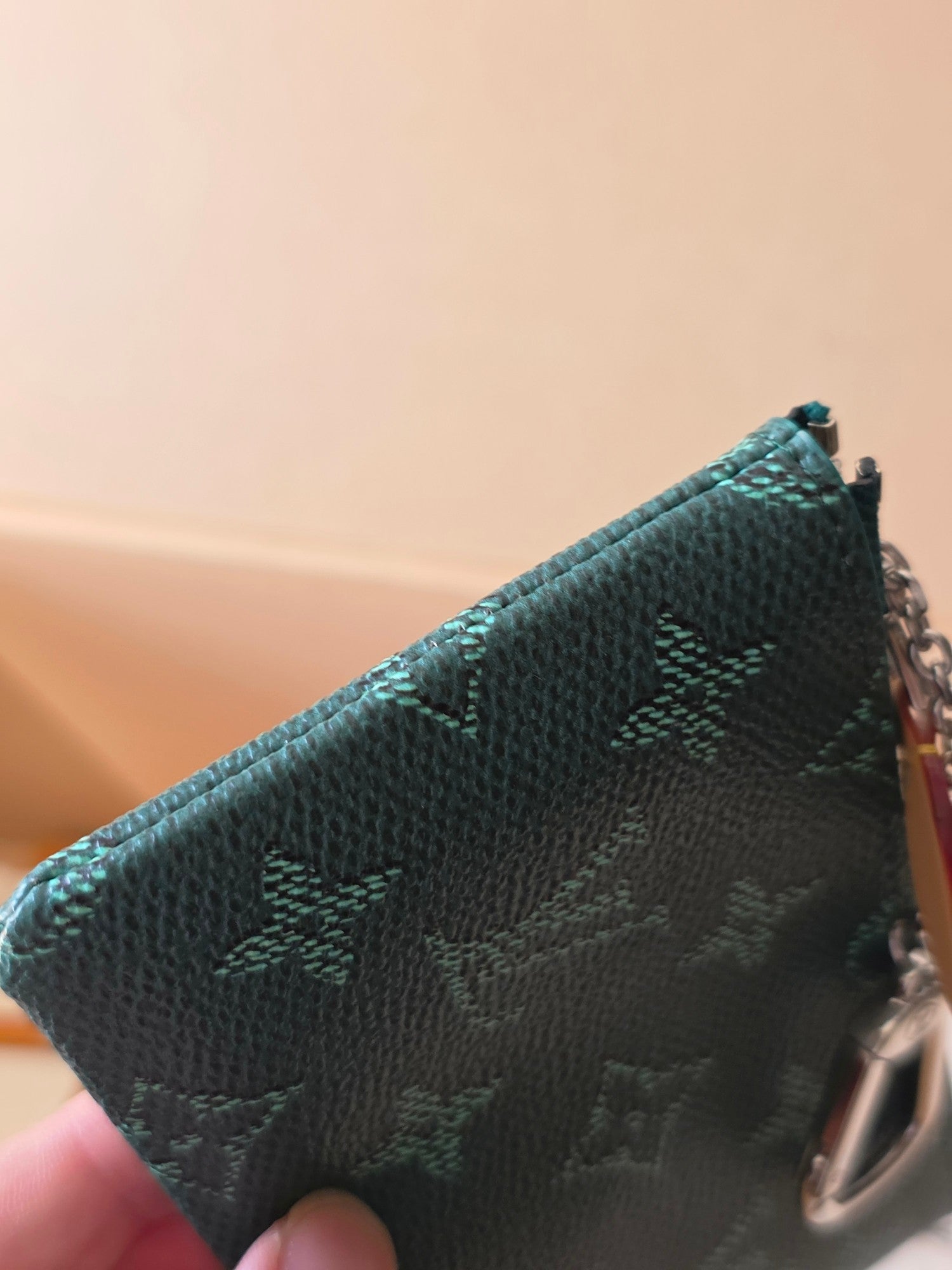 LV Key Pouch S Green PVC Fabric with Leather 275146