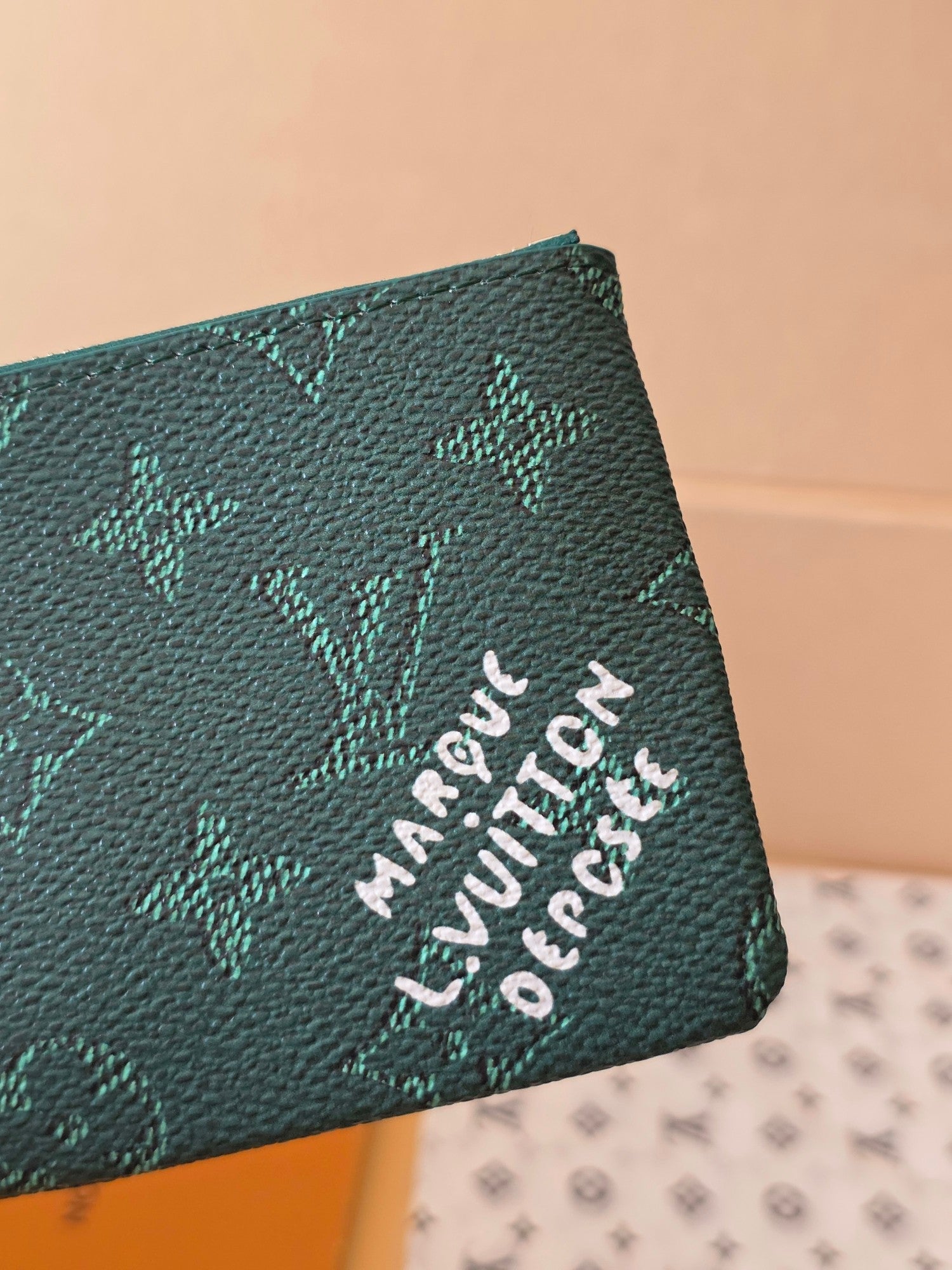 LV Key Pouch S Green PVC Fabric with Leather 275146