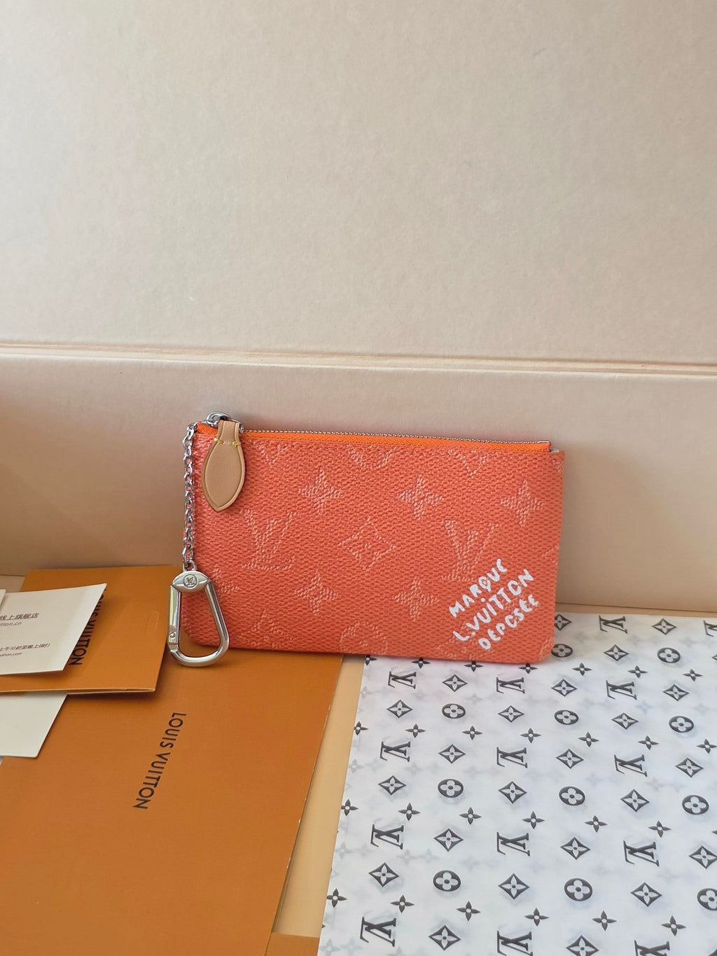 LV Key Pouch S Oragne PVC Fabric with Leather 275147