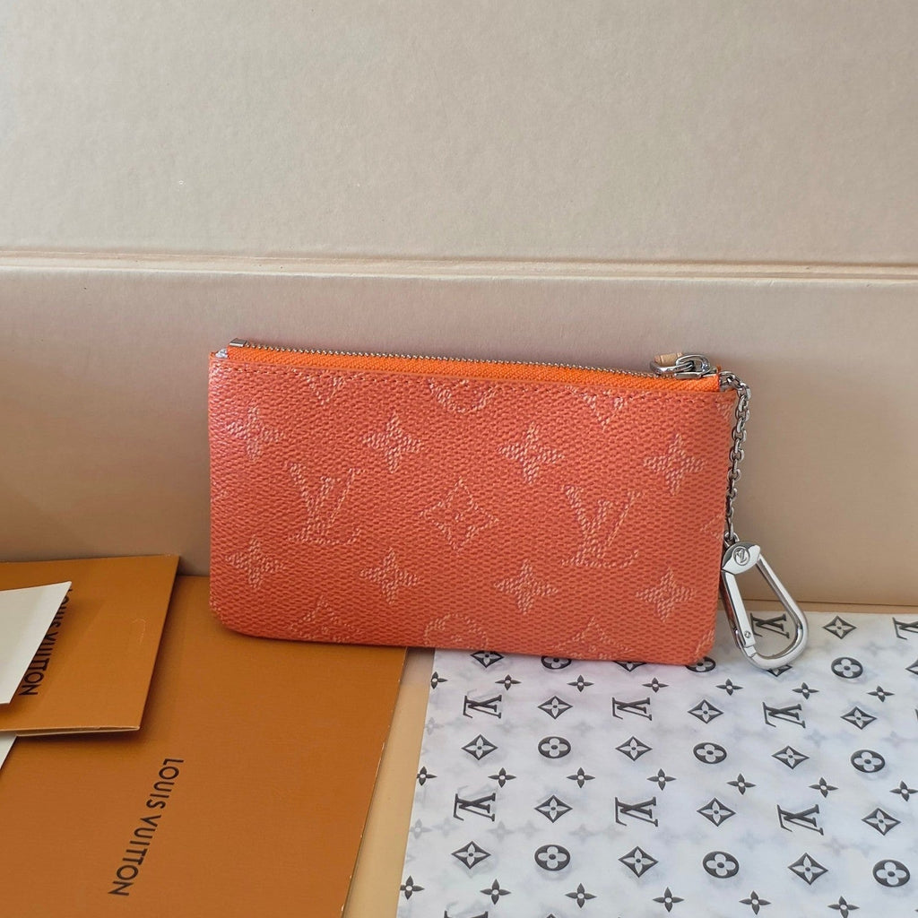 LV Key Pouch S Oragne PVC Fabric with Leather 275147