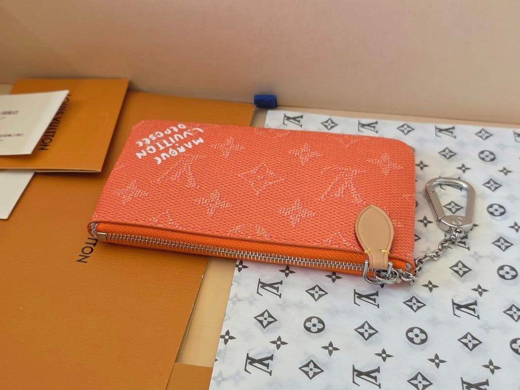 LV Key Pouch S Oragne PVC Fabric with Leather 275147