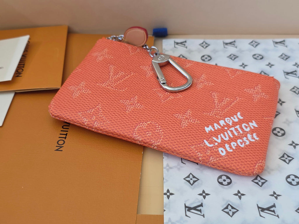 LV Key Pouch S Oragne PVC Fabric with Leather 275147