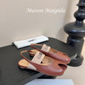 Maison Margiela Split-Toe Peep-Toe Slingback Brown Flat Sheepskin 580443