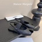 Maison Margiela Split-Toe Peep-Toe Slingback Black Flat Sheepskin 580441