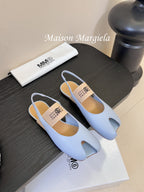 Maison Margiela Split-Toe Peep-Toe Slingback Blue Flat Sheepskin 580440