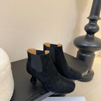 Maison Margiela Tabi Ankle Boots Short Heel Black Cowhide Suede 580427