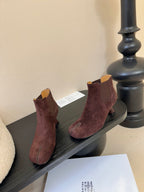 Maison Margiela Tabi Ankle Boots Short Heel Burgundy Cowhide Suede 580426