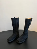 Maison Margiel 25ss Cool Square Toe Tall Riding Boots Black Suede 580413