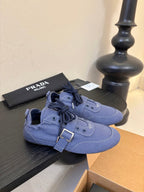 Prada Classic Retro German Trainer Blue Sneakers in Sheepskin Fabric 580383