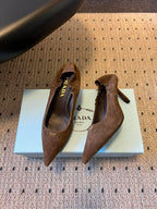 Prada 25ss Brown Pointed Toe Low-Cut Heels in Suede 580372