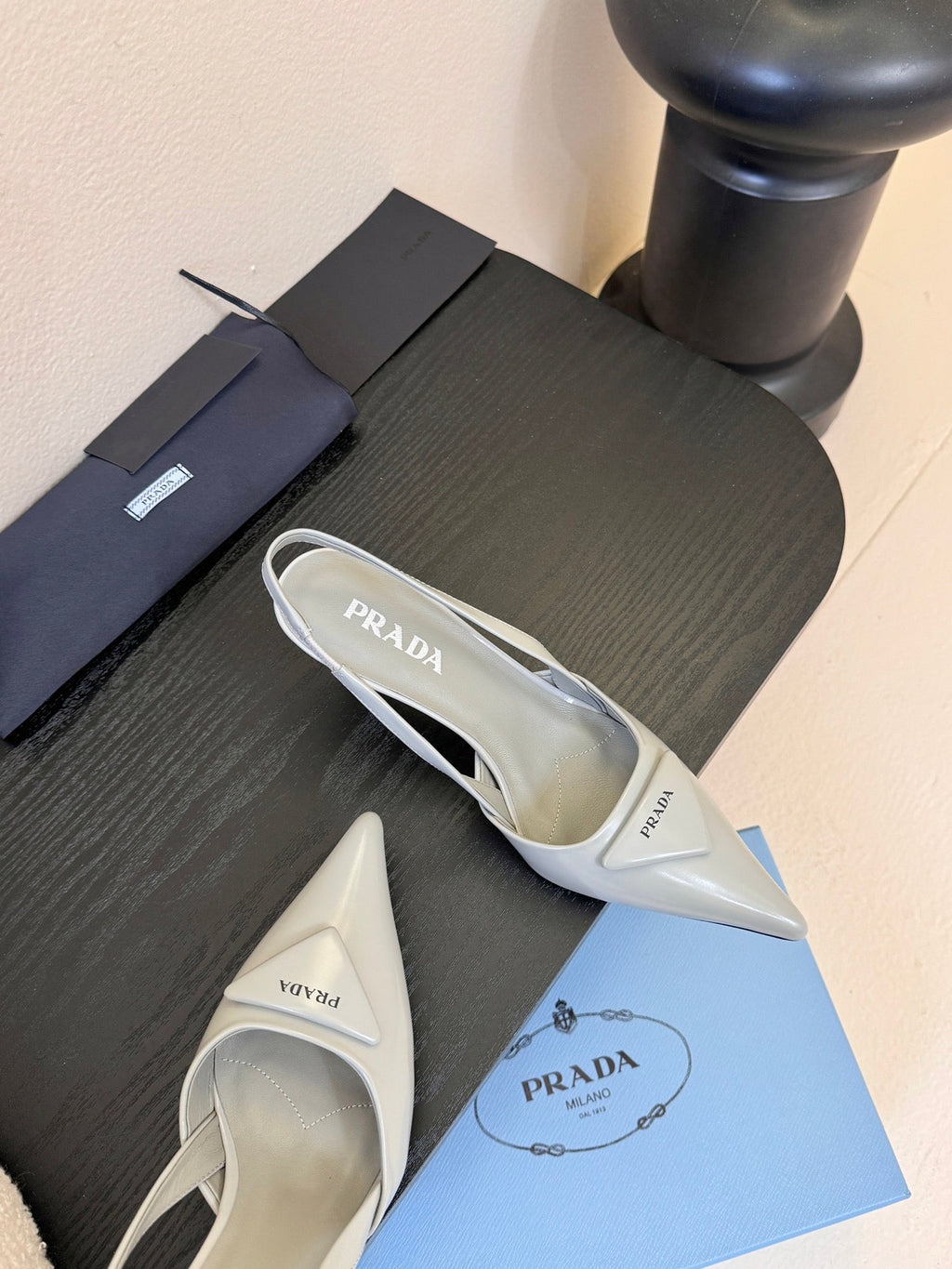 Prada Slingback Triangle-Logo Pumps 60mm Light Blue Lambskin 580365