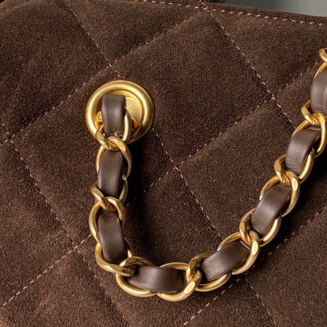 Chanel 25K Bowling 23.5 Brown Bag Suede 275906