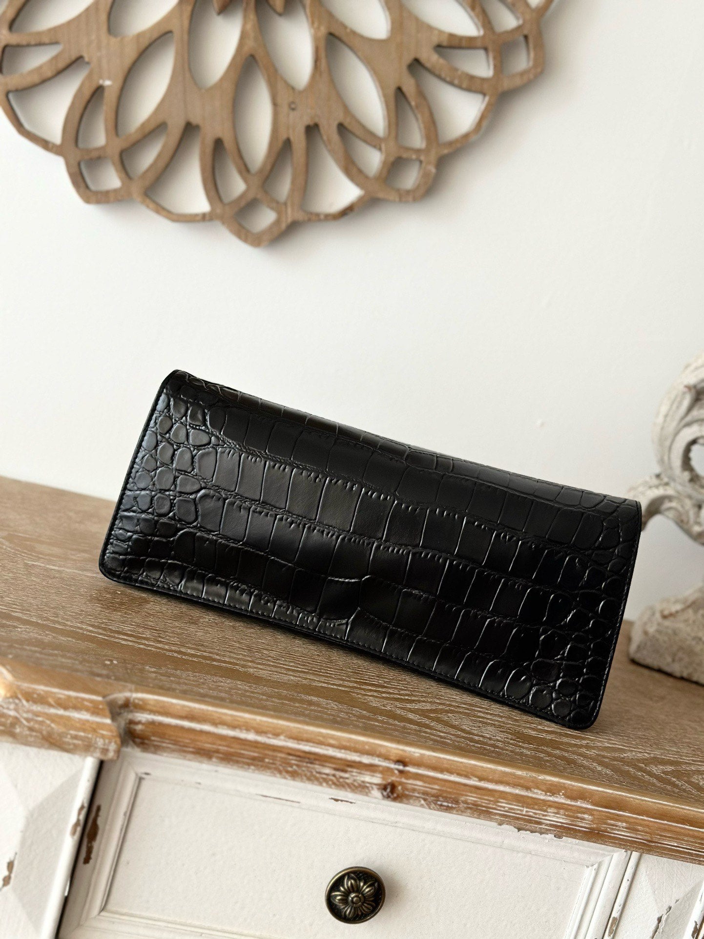 Chanel Vintage Crocodile-embossed Black Clutch Bag Cowhide 275840