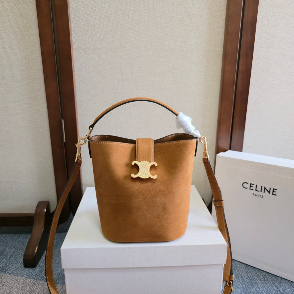 Celine New Small Brown Bucket Bag in Suede 276314