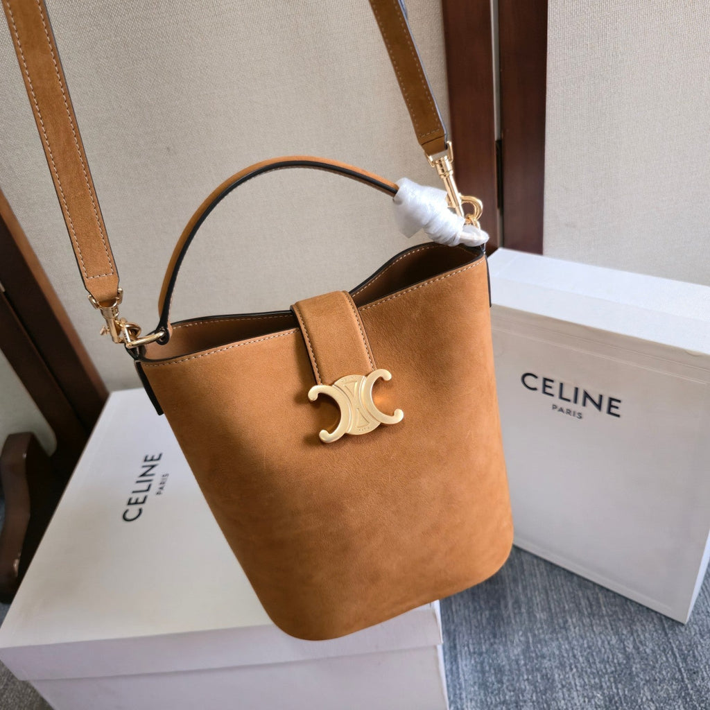Celine New Small Brown Bucket Bag in Suede 276314