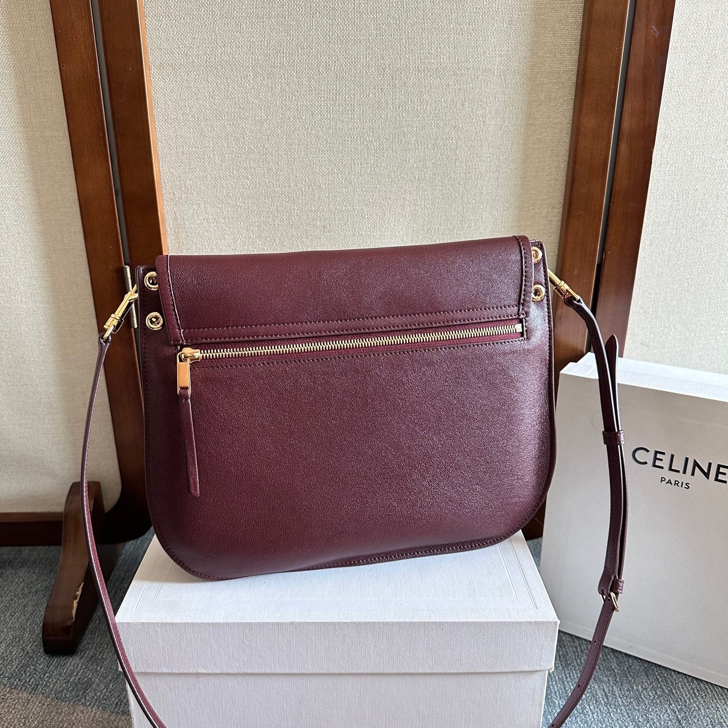 Celine Besace Soft Triome Burgundy Handbag in Lambskin 276303