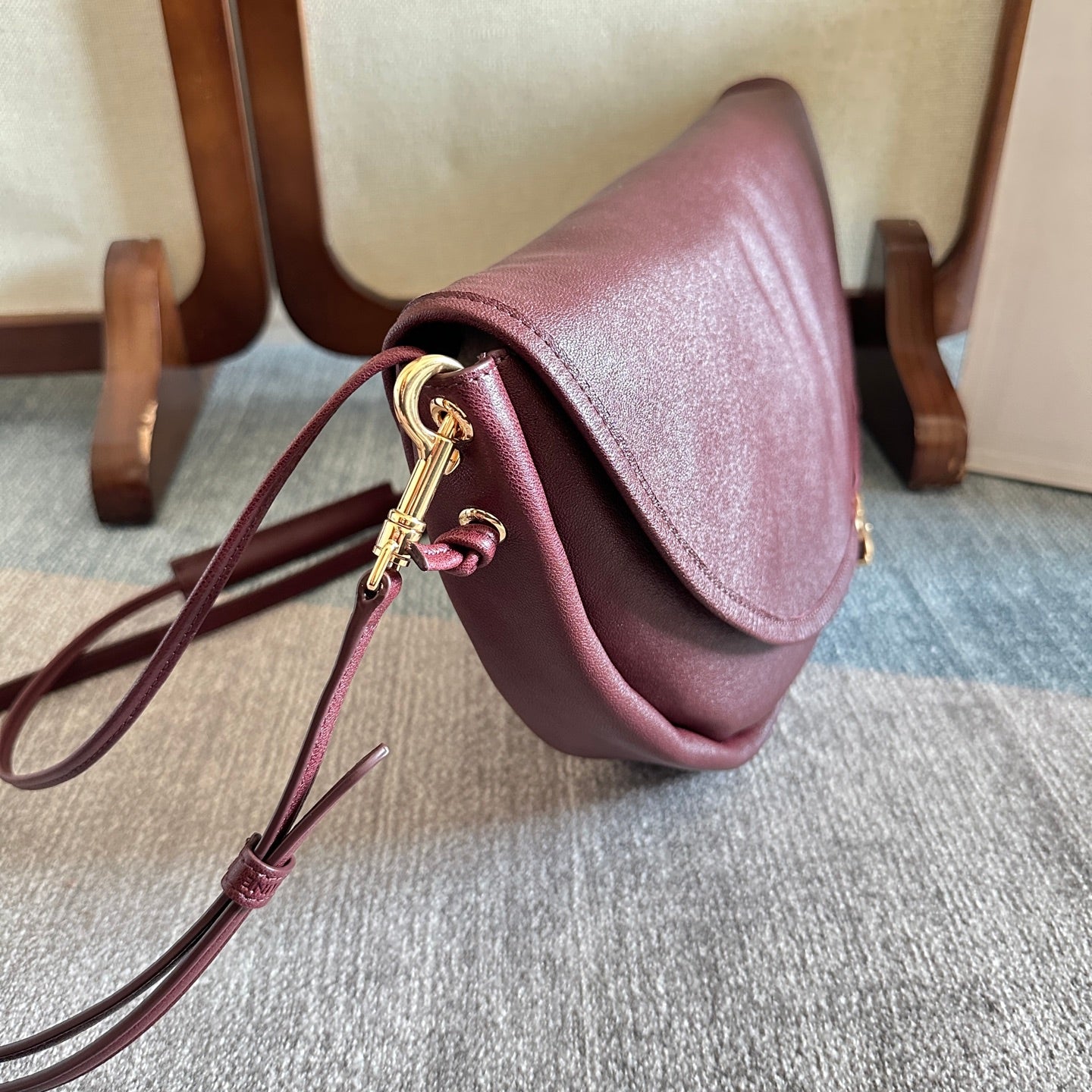 Celine Half Moon Burgundy Bag In Lambskin 276267