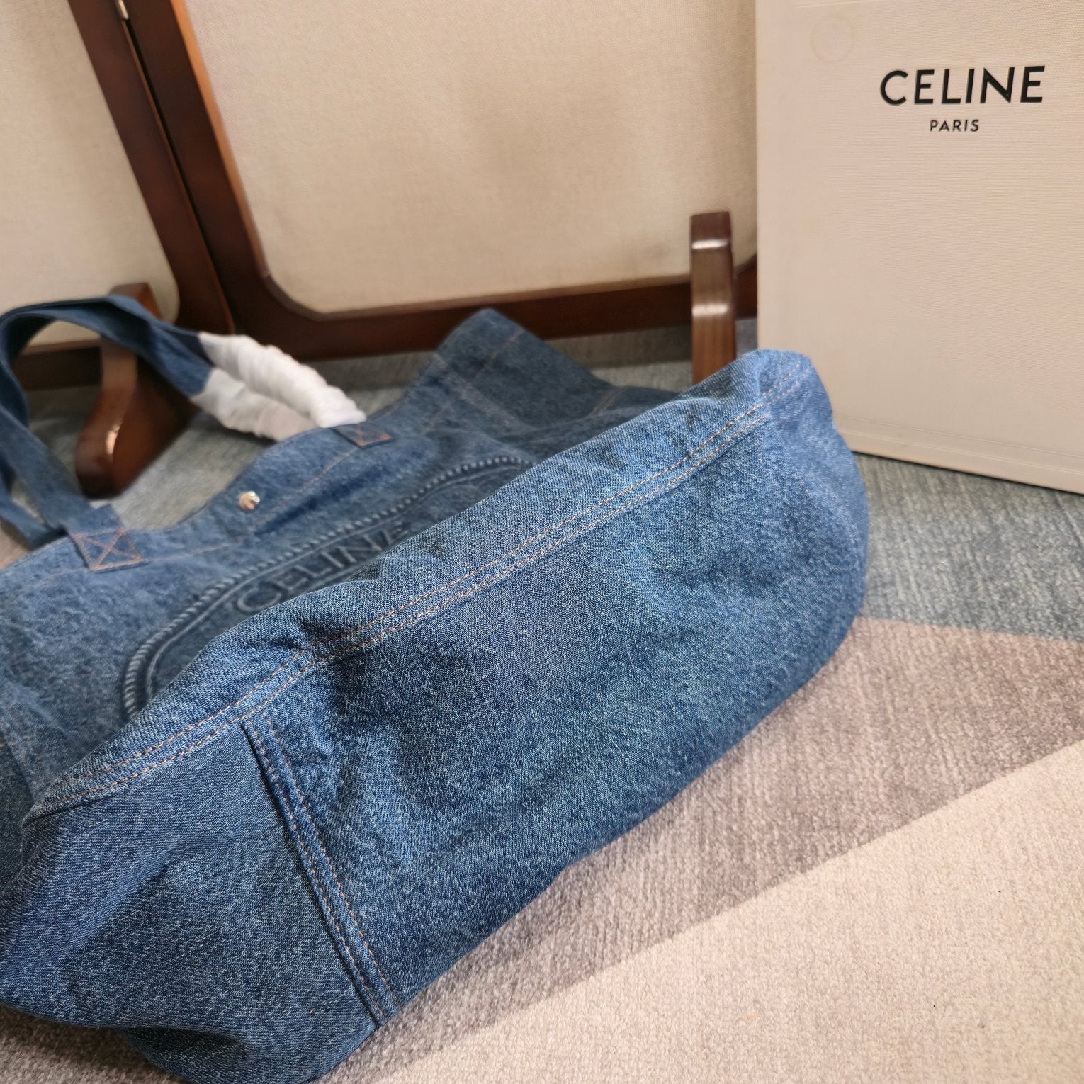 Celine Cabas Brand Logo Classic Blue Denim Tote Bag 276180