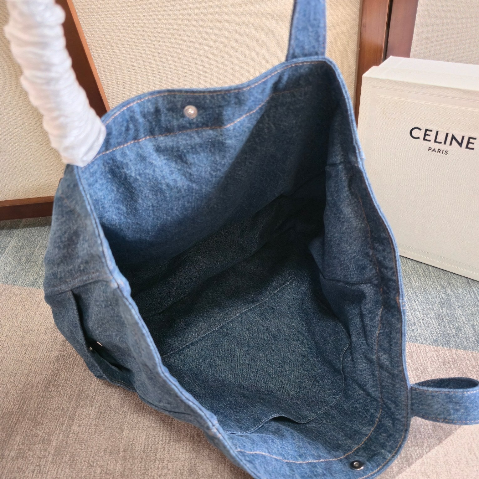 Celine Cabas Brand Logo Classic Blue Denim Tote Bag 276180