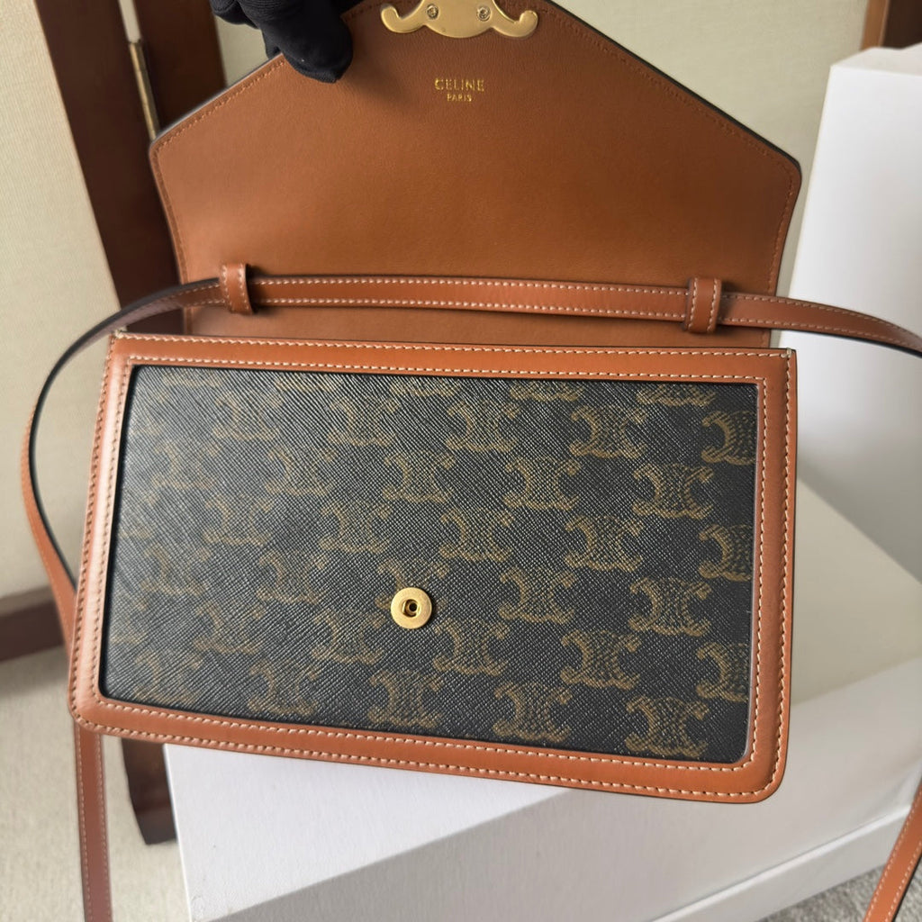 Celine New Large WOC Envelope Black Brown Bag in PVC Fabric with Leather 276284