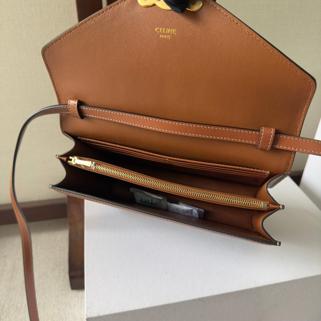 Celine New Large WOC Envelope Black Brown Bag in PVC Fabric with Leather 276284