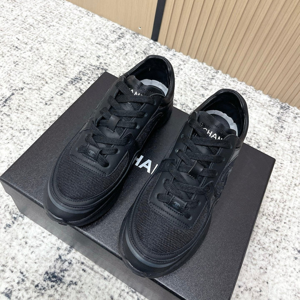 Chanel 26SS New Casual Black Sneakers in Cowhide with Mesh Cloth 591413