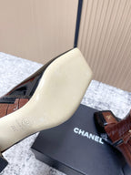 Chanel Croc-Embossed Square-Toe Dark Brown Ankle Boots in Cowhide 591401
