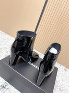 Chanel Croc-Embossed Square-Toe Black Ankle Boots in Cowhide 591400