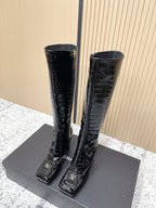 Chanel Croc-Embossed Square-Toe Black High Boots in Cowhide 591398