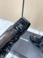 Chanel Croc-Embossed Square-Toe Black High Boots in Cowhide 591398