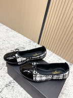 Chanel 26SS Ballet Flats Shoes Black White in Lambskin with Fabric 591395