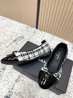 Chanel 26SS Ballet Flats Shoes Black White in Lambskin with Fabric 591395